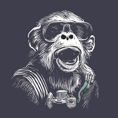 A monkey wearing sunglasses and a vest design vector illustration for use in design and print poster canvas.eps