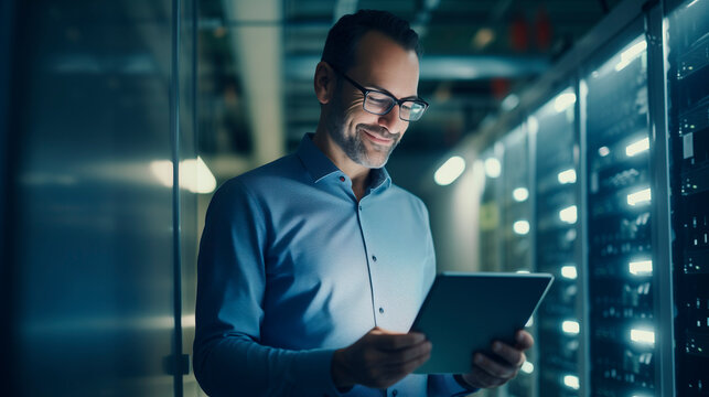Man Engaged in Data Center Operations