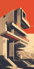 Outdoor-Kissen Brutalism architecture vintage poster © auree
