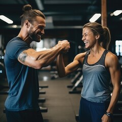 Naklejka premium two friends giving fist bump. AI Generated