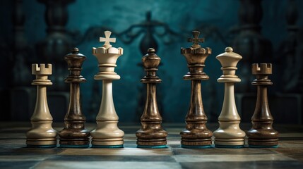 Generative AI, Chess pieces on a chessboard, intellectual game