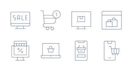 E-commerce icons. Editable stroke. Containing online shopping, cyber monday, online shop, ecommerce, shopping, shopping online.