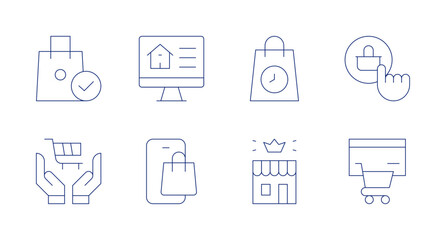 E-commerce icons. Editable stroke. Containing shopping bag, consumer protection, store, ecommerce, online shop.