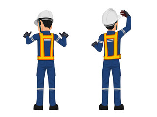 Industrial worker is working on white background