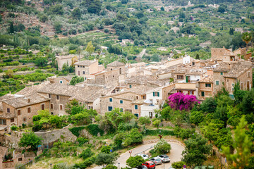 Fototapeta na wymiar Aerial view of charming Fornalutx village with it's old stone buildings