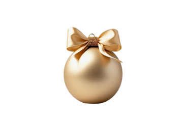 bola de navidad dorada con lazo dorado sobre fondo trasparente png
