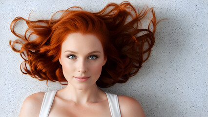 Redhead girl on white background