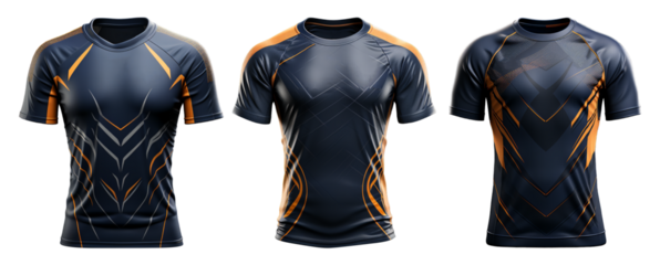 set of sports t-shirt Mockups with front view isolated on transparent background, generative ai