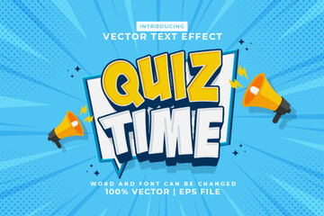 Editable text effect Quiz Time 3d Cartoon template style premium vector - obrazy, fototapety, plakaty