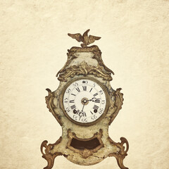 Sepia toned image of an authentic eighteenth century weathered table clock