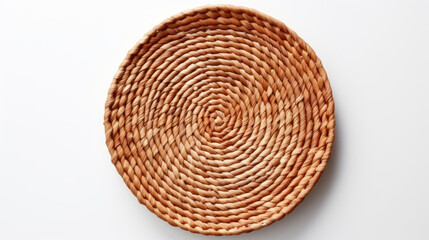 Fototapeta premium Circular wicker texture background, wicker basket isolated on white, top view