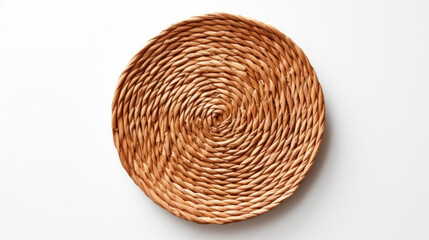 Fototapeta premium Circular wicker texture background, wicker basket isolated on white, top view