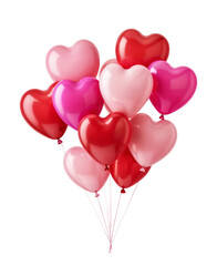 Group of red and pink heart shaped balloons png, isolated on white or transparent background, hd