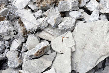 Piles of rubble after house demolition