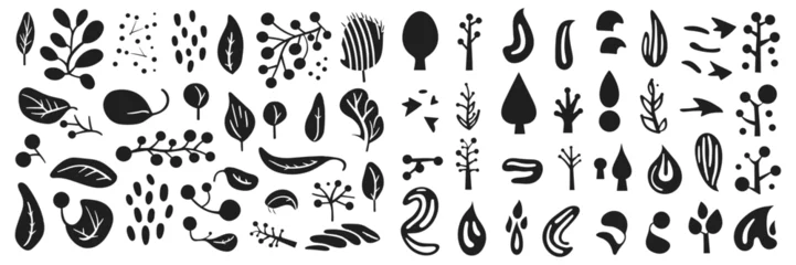Fotobehang Set of elegant silhouettes of flowers, branches and leaves. Thin hand drawn vector botanical elements © Bagas
