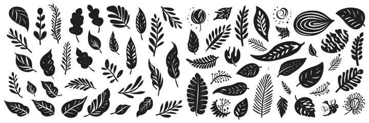 Fototapeta na wymiar Hand-Drawn Floral Silhouettes. Set of elegant silhouettes of flowers, branches and leaves. Thin hand drawn vector botanical elements