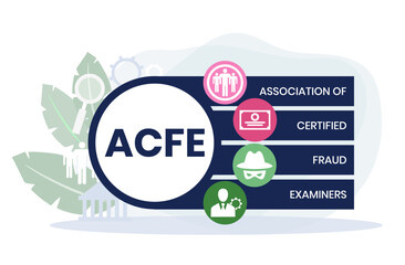 ACFE, Association of Certified Fraud Examiners acronym. Concept with keyword and icons. Flat vector illustration. Isolated on white.