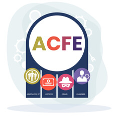 ACFE, Association of Certified Fraud Examiners acronym. Concept with keyword and icons. Flat vector illustration. Isolated on white.
