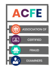 ACFE, Association of Certified Fraud Examiners acronym. Concept with keyword and icons. Flat vector illustration. Isolated on white.