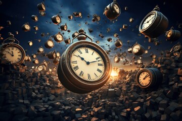 clocks flaying and falling - Time saving concept