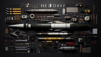 Design of a modern missile, new military technology, reverse engineering, armament of the army - obrazy, fototapety, plakaty