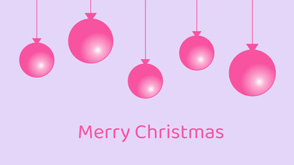 Pink Christmas balls on purple background as a card