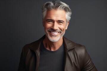 Aging mature man with gray hair and happy smiling.adult man with healthy face skin - obrazy, fototapety, plakaty