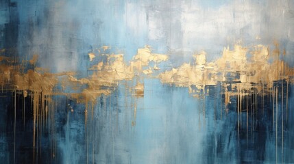 Blue and gold watercolor abstract marble background.