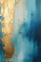 Blue and gold watercolor abstract marble background.
