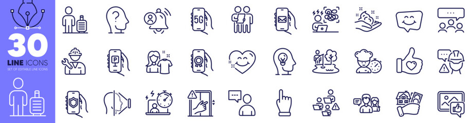 Psychology, Clean shirt and Fishing place line icons pack. Face id, Mental health, Dont touch web icon. People talking, Skin care, Builder warning pictogram. Users chat, Like hand. Vector