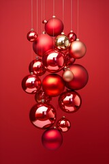 red christmas balls on a red background