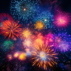 Vibrant colors illuminate exploding firework display at celebration - AI Generated