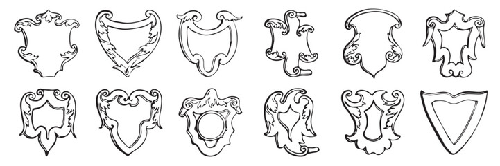 Hand drawn heraldic shields set