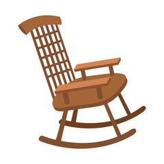 Vintage wooden rocking chair in flat style on white background