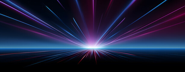 Glowing Blue and purple light rays on a black abstract background