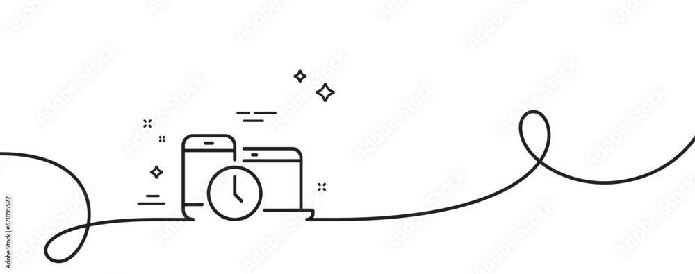 Poster time management line icon. continuous one line with curl. clock sign. mobile devices symbol. time ma