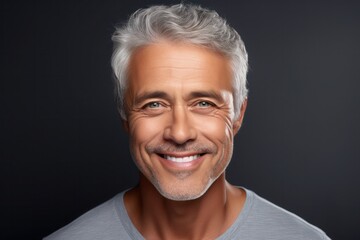 Fototapeta premium Aging mature man with gray hair and happy smiling.