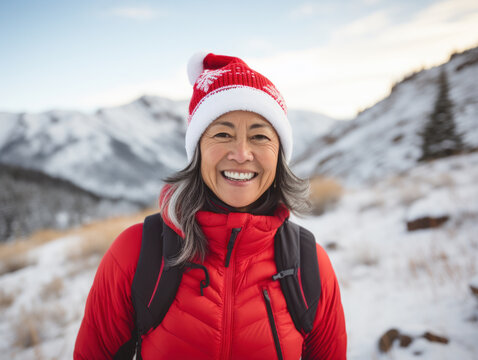 Wearing a Christmas hat to climb a mountain