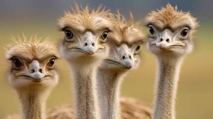 Ostrich Heads Close-up Portrait - obrazy, fototapety, plakaty