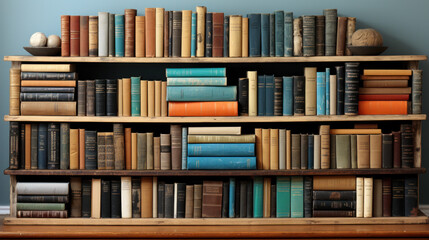 Antique books collection on wooden shelves