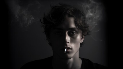 Young smoking face serious sad - obrazy, fototapety, plakaty