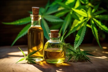 Obraz na płótnie Canvas Cannabis oil, biomedical and organic cannabis medicine, Legal Cannabis and its Derivatives on the Table