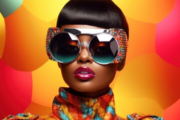 fashion retro futuristic black girl wearing sunglasses - Woman in sunglasses in surrealistic...
