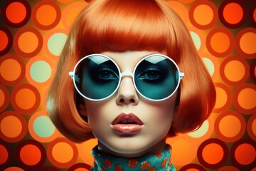 fashion retro futuristic girl wearing sunglasses - Woman in sunglasses in surrealistic 60s-70s...