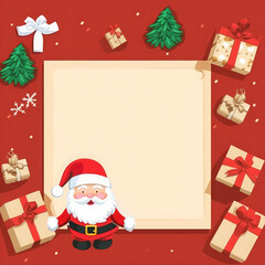 Fototapeta na wymiar Mockup of letter to Santa Claus, cartoon style, blank sheet of paper. Happy New Year and Merry Christmas