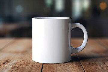 cup of coffee on wooden table, A mockup of a white coffee mug