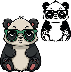 Cute cartoon panda with glasses