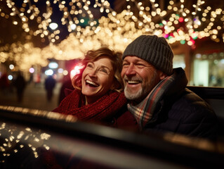 Obraz na płótnie Canvas A couple in a convertible on Christmas Eve