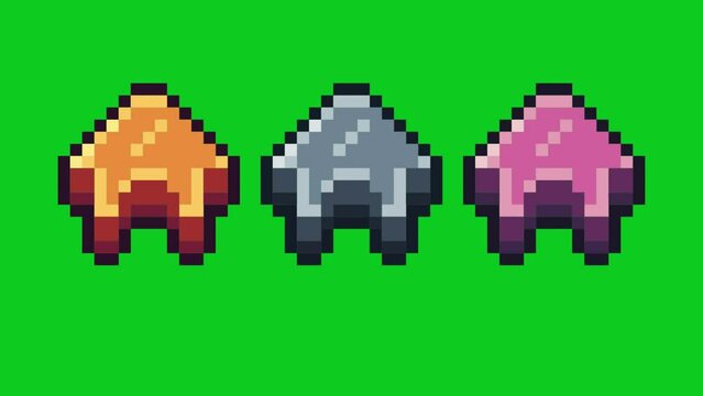 Green scren of pixel house icon ,Gold house icon slowly appeared bits. Simple animation from pixel dots form sets of House icon . Usefull for game asset or design asset animate.