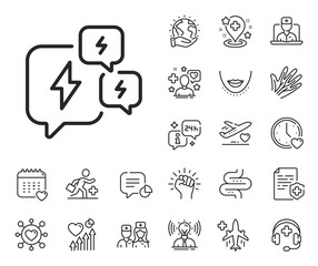 Anxiety depression chat sign. Online doctor, patient and medicine outline icons. Stress line icon. Mental health symbol. Stress line sign. Veins, nerves and cosmetic procedure icon. Intestine. Vector
